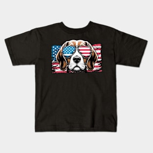 Beagle Patriotic Sunglasess American Flag 4th of July Kids T-Shirt